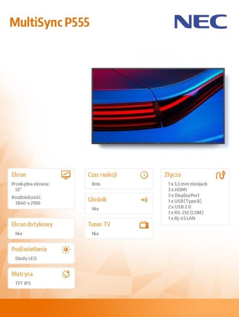 NEC Monitor wielkoformatowy MultiSync 55 cali P555 55 UHD 700cd/m2 24/7