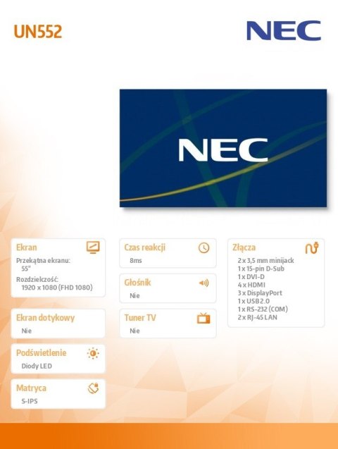 NEC Monitor wielkoformatowy MultiSync UN552 55 cali 700cd/m2 24/7