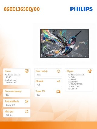 Philips Monitor 86BDL3650Q 86 cali Public Display