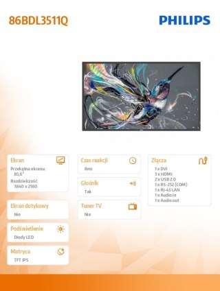Philips Monitor wielkoformatowy 86BDL3511Q 85.6 cala
