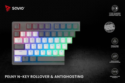 Savio Klawiatura mechaniczna bezprzewodowa PHENIX WHITE Gateron Red Pro, Pudding