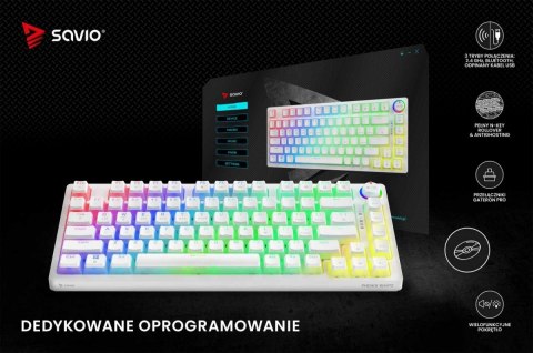 Savio Klawiatura mechaniczna bezprzewodowa PHENIX WHITE Gateron Red Pro, Pudding