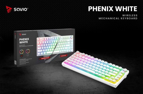 Savio Klawiatura mechaniczna bezprzewodowa PHENIX WHITE Gateron Red Pro, Pudding