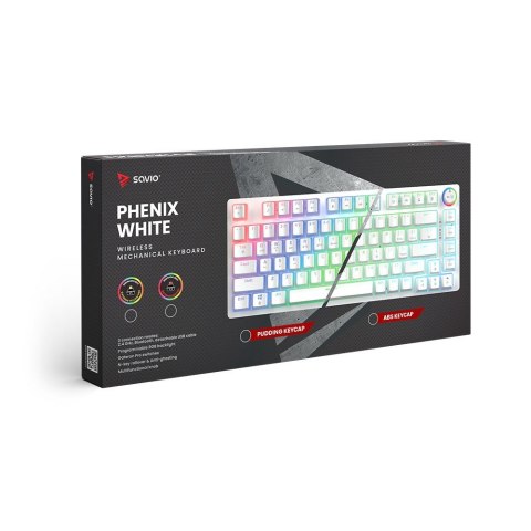 Savio Klawiatura mechaniczna bezprzewodowa SAVIO PHENIX WHITE Gateron Yellow, Pudding