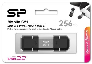 Silicon Power Pendrive C51 256GB USB-A USB-C 200 MB/s Srebrny