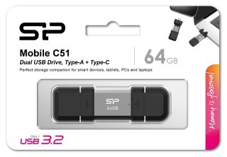 Silicon Power Pendrive C51 64GB USB-A USB-C 120 MB/s Srebrny