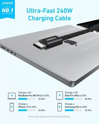 Anker Kabel Zolo USB-C do USB-C 240W oplot 0.9m czarny