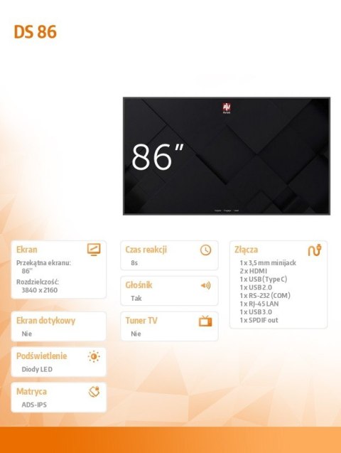 Avtek Monitor informacyjny DS 86' - 18/7 2x10W Android 11.0