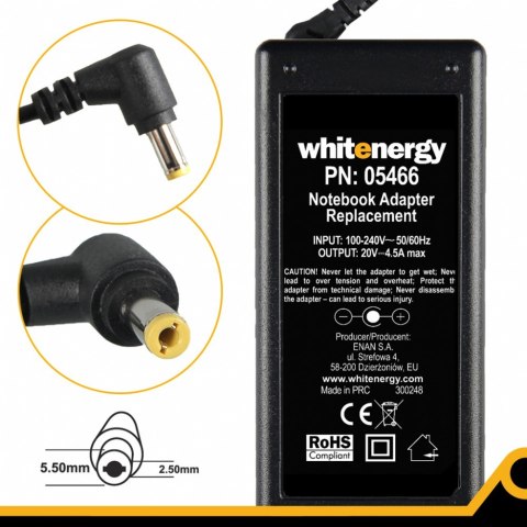 Whitenergy Zasilacz 05466 20V | 4.5A 90W wtyk 5.5*2.5 mm Whitenergy Zasilacz 05466 20V | 4.5A 90W wtyk 5.5*2.5 mm