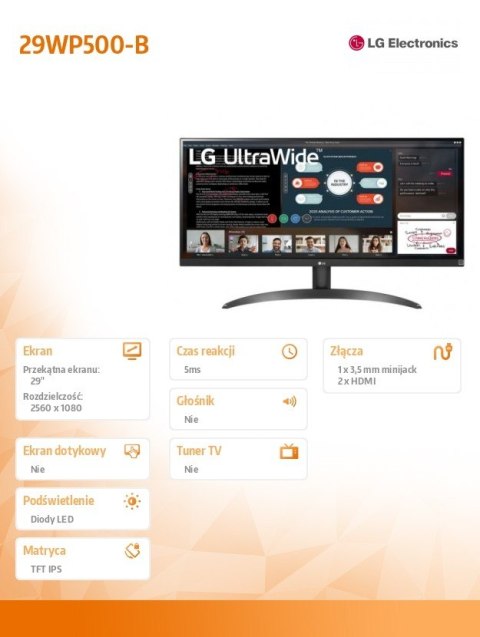 LG Electronics Monitor 29WP500-B 29 cali UltraWide FHD HDR Freesync