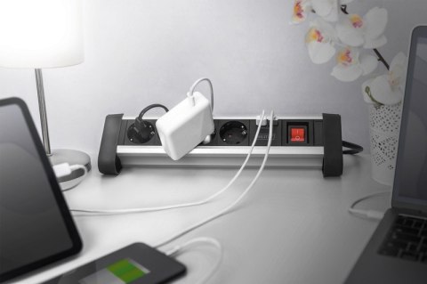Digitus Listwa zasilająca biurowa 45° 4 gniazdowa, 2x USB (5V/2A) z możliwością obrotu o 290° aluminiowa HQ