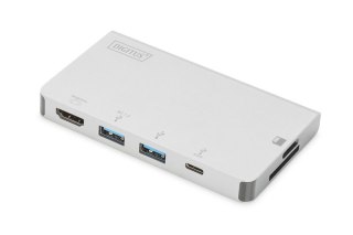 Digitus Stacja dokująca podróżna USB Typ C, 6 portów 4K, HDMI, VGA, USB3.0, RJ45, microSD, SD/MMC, Srebrna