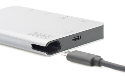 Digitus Stacja dokująca podróżna USB Typ C, 6 portów 4K, HDMI, VGA, USB3.0, RJ45, microSD, SD/MMC, Srebrna