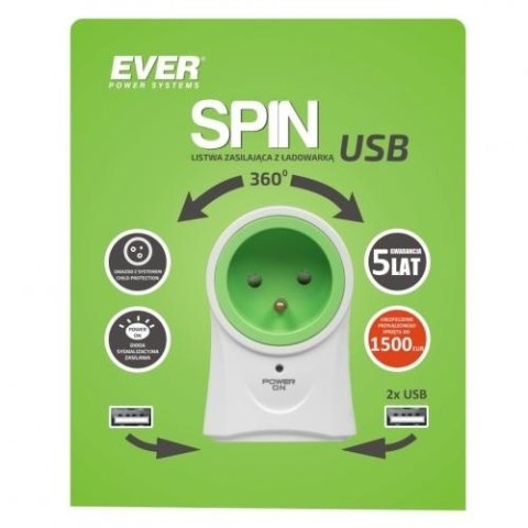 EVER Lista zasilajaca obrotowa SPIN 2xUSB EVER Lista zasilajaca obrotowa SPIN 2xUSB