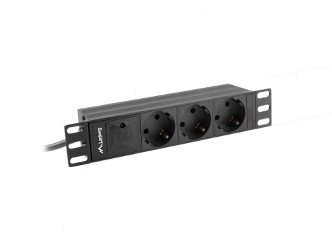 Lanberg Listwa zasilająca Rack PDU 10 cali 1U 3x Schuko 2m 10A czarna C14 Lanberg Listwa zasilająca Rack PDU 10 cali 1U 3x Schuko 2m 10A czarna C14