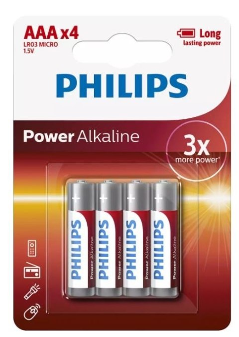 Philips Baterie Power Alkaline AAA 4 szt. blister Philips Baterie Power Alkaline AAA 4 szt. blister