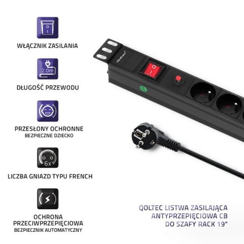 Qoltec Listwa zasilająca do RACK 19cali | 1U | 6A | PDU | 6xSCHUKO | 2m Qoltec Listwa zasilająca do RACK 19cali | 1U | 6A | PDU | 6xSCHUKO | 2m