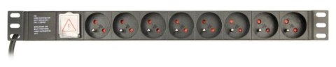 Gembird Listwa zasilająca rack (PDU), 8 gniazd FR, 1U, 10A, wtyk C14 3m Gembird Listwa zasilająca rack (PDU), 8 gniazd FR, 1U, 10A, wtyk C14 3m