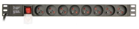 Gembird Listwa zasilająca rack (PDU), 8 gniazd FR, 1U, 16A, wtyk Schuko 3m Gembird Listwa zasilająca rack (PDU), 8 gniazd FR, 1U, 16A, wtyk Schuko 3m