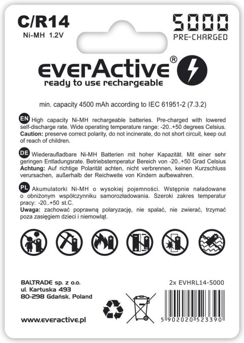 EverActive Akumulatorki R14/C NI-MH 5000 mAh 2 szt. ready to use EverActive Akumulatorki R14/C NI-MH 5000 mAh 2 szt. ready to use