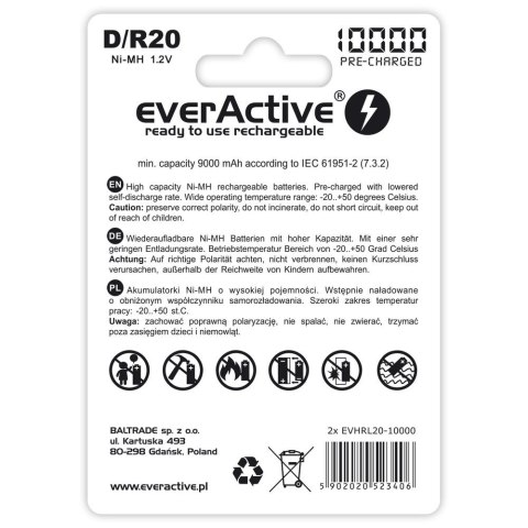 EverActive Akumulatorki R20/D NI-MH 10000 mAh 2 szt. ready to use EverActive Akumulatorki R20/D NI-MH 10000 mAh 2 szt. ready to use