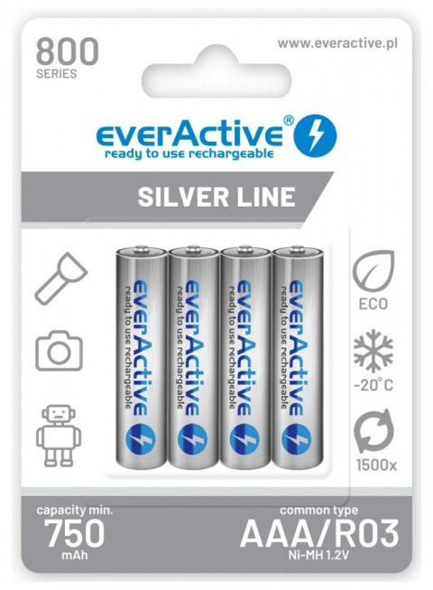 EverActive Akumulatory paluszki R03/AAA 800 mAH blister 4 szt. EverActive Akumulatory paluszki R03/AAA 800 mAH blister 4 szt.