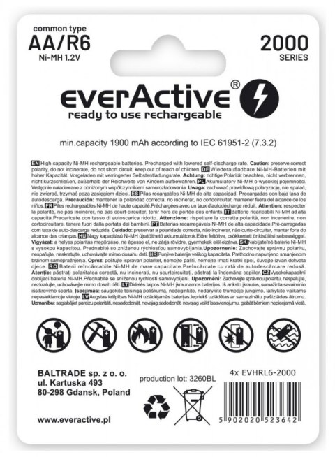 EverActive Akumulatory paluszki R6/AA 2000 mAH, blister 4 szt. EverActive Akumulatory paluszki R6/AA 2000 mAH, blister 4 szt.
