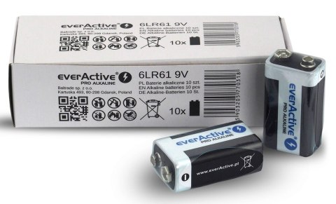 EverActive Bateria alkaliczna R9/6LR61 9V PRO ALKALINE, Opakowanie 10 szt. EverActive Bateria alkaliczna R9/6LR61 9V PRO ALKALINE, Opakowanie 10 szt.