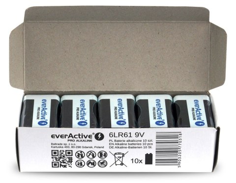 EverActive Bateria alkaliczna R9/6LR61 9V PRO ALKALINE, Opakowanie 10 szt. EverActive Bateria alkaliczna R9/6LR61 9V PRO ALKALINE, Opakowanie 10 szt.