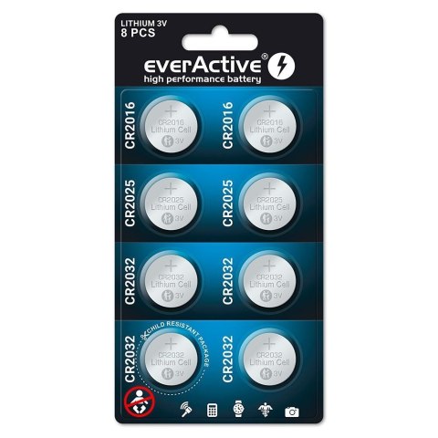 EverActive Baterie litowe zestaw 8 szt. CRMIX 4x CR2032, 2x CR2025, 2x CR2016 EverActive Baterie litowe zestaw 8 szt. CRMIX 4x CR2032, 2x CR2025, 2x CR2016