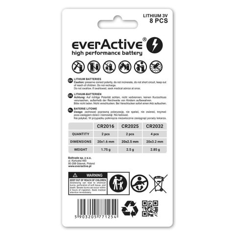 EverActive Baterie litowe zestaw 8 szt. CRMIX 4x CR2032, 2x CR2025, 2x CR2016 EverActive Baterie litowe zestaw 8 szt. CRMIX 4x CR2032, 2x CR2025, 2x CR2016