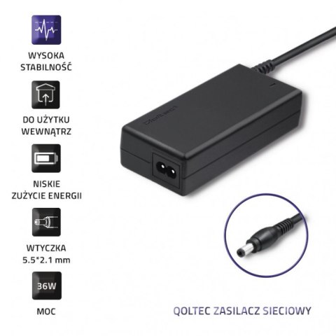 Qoltec Zasilacz desktopowy 36W | 12V | 3A | 5.5*2.1 + kabel zasilajcy Qoltec Zasilacz desktopowy 36W | 12V | 3A | 5.5*2.1 + kabel zasilajcy