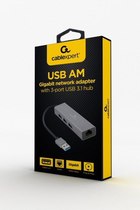 Gembird Adapter USB-AM to LAN GbE Hub 3xUSB 3.0 Gembird Adapter USB-AM to LAN GbE Hub 3xUSB 3.0