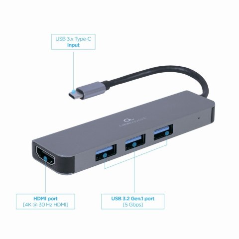 Gembird Adapter USB-C HDMI Hub 3xUSB 3.0 Gembird Adapter USB-C HDMI Hub 3xUSB 3.0