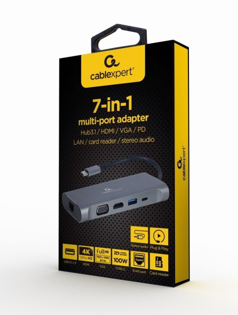 Gembird Adapter USB-C Hub USB-C PD GbE VGA HDMI 3xUSB 3.1 card audio Gembird Adapter USB-C Hub USB-C PD GbE VGA HDMI 3xUSB 3.1 card audio