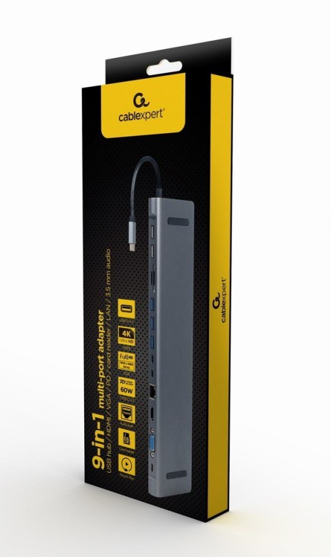 Gembird Hub USB-C HDMI GbE 3xUSB 3.1 2xUSB 2.0 2xUSB-C USB-C PD Card VGA Gembird Hub USB-C HDMI GbE 3xUSB 3.1 2xUSB 2.0 2xUSB-C USB-C PD Card VGA