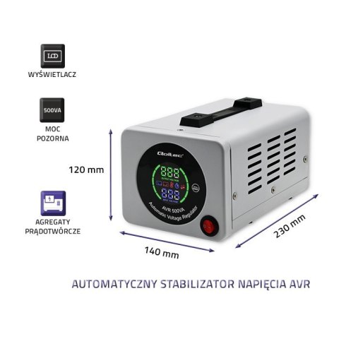 Qoltec Automatyczny stabilizator napięcia AVR 500VA Qoltec Automatyczny stabilizator napięcia AVR 500VA