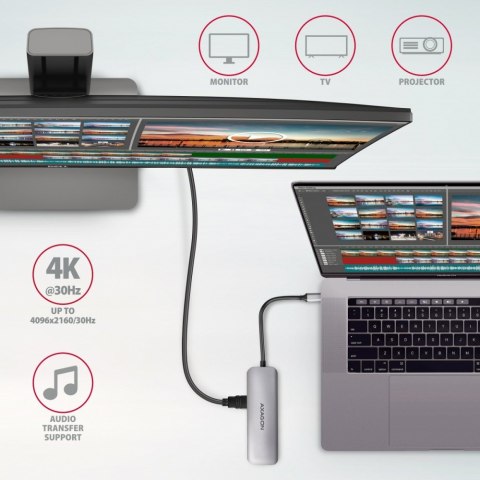 AXAGON HMC-5 Wieloportowy hub USB 5in1, 5Gbps, 2x USB-A, HDMI 4K/30Hz, SD/microSD, PD 100W, 20cm USB-C kabel