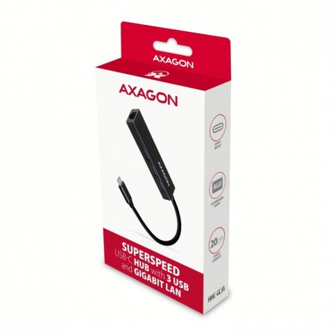 AXAGON HMC-GL3A Wieloportowy hub USB 4in1, 5Gbps, 3x USB-A + GLAN, 20cm USB-C kabel
