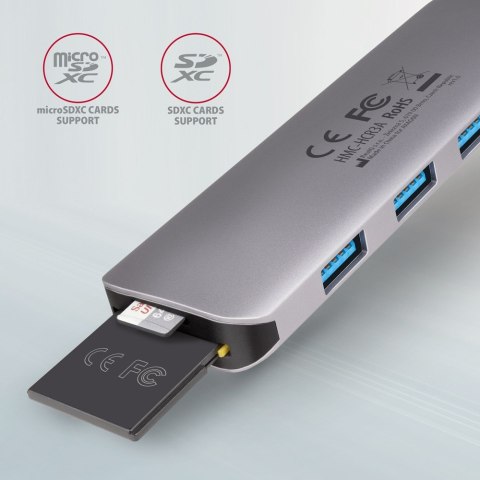 AXAGON HMC-HCR3A Wieloportowy hub 3x USB-A + HDMI + SD/microSD, USB-C 3.2 Gen1, 20cm USB-C kabel