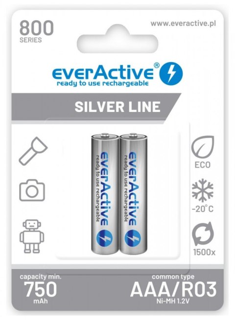 EverActive Akumulatory R03/AAA 800 mAH blister 2 szt. technologia Ready To Use EverActive Akumulatory R03/AAA 800 mAH blister 2 szt. technologia Ready To Use