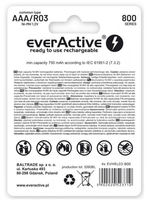 EverActive Akumulatory R03/AAA 800 mAH blister 2 szt. technologia Ready To Use EverActive Akumulatory R03/AAA 800 mAH blister 2 szt. technologia Ready To Use