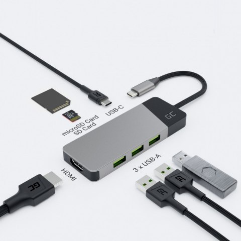 Green Cell Hub adapter USB-C Connect 3xUSB 3.1 HDMI 4K 60Hz USB-C PD 85W Green Cell Hub adapter USB-C Connect 3xUSB 3.1 HDMI 4K 60Hz USB-C PD 85W