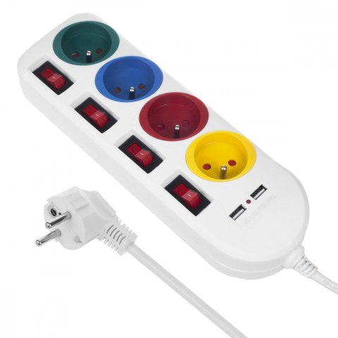 Maclean Listwa zasilająca z wyłącznikami 4 gniazda + 2xUSB przedłużacz MCE229W Biała Maclean Listwa zasilająca z wyłącznikami 4 gniazda + 2xUSB przedłużacz MCE229W Biała