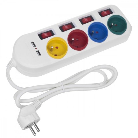 Maclean Listwa zasilająca z wyłącznikami 4 gniazda + 2xUSB przedłużacz MCE229W Biała Maclean Listwa zasilająca z wyłącznikami 4 gniazda + 2xUSB przedłużacz MCE229W Biała