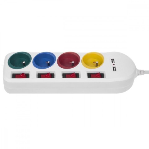 Maclean Listwa zasilająca z wyłącznikami 4 gniazda + 2xUSB przedłużacz MCE229W Biała Maclean Listwa zasilająca z wyłącznikami 4 gniazda + 2xUSB przedłużacz MCE229W Biała