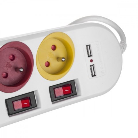 Maclean Listwa zasilająca z wyłącznikami 4 gniazda + 2xUSB przedłużacz MCE229W Biała Maclean Listwa zasilająca z wyłącznikami 4 gniazda + 2xUSB przedłużacz MCE229W Biała