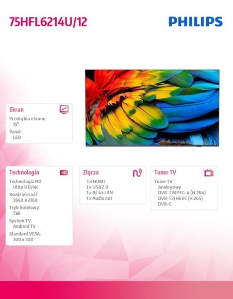 Philips Telewizor 75 cali LED 75HFL6214U/12 Philips Telewizor 75 cali LED 75HFL6214U/12