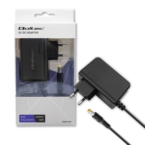 Qoltec Zasilacz wtyczkowy 18W | 9V | 2A | 5.5x2.5 Qoltec Zasilacz wtyczkowy 18W | 9V | 2A | 5.5x2.5