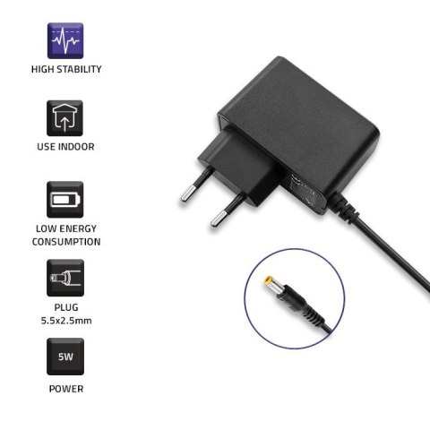 Qoltec Zasilacz wtyczkowy 5W | 5V | 1A | 5.5*2.5 Qoltec Zasilacz wtyczkowy 5W | 5V | 1A | 5.5*2.5